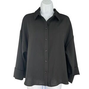ZARA Black Button‎ Up Collared Shirt Women's Sz S Minimalist Essential Capsule